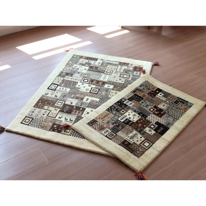 ギャッベ イラン産 手織り 126x87cm タイルデザイン モノトーン | ブランド登録なし | 07