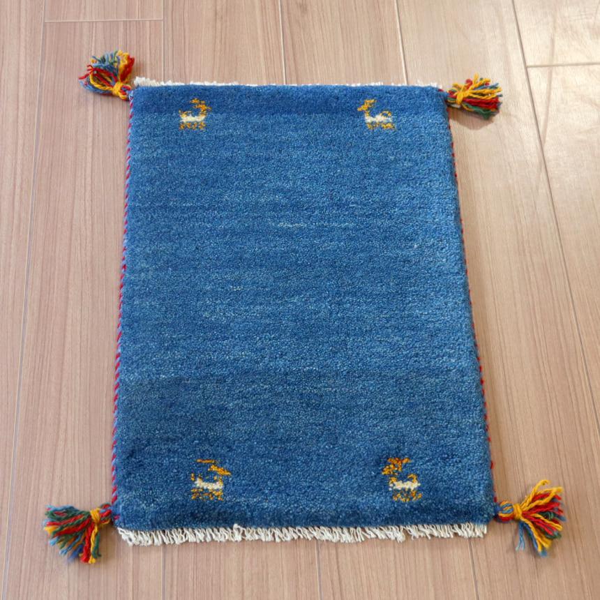 ギャッベ ミニギャベ イラン　 59x42cm ブルーグラデーション　シンプル　ワンポイント | ブランド登録なし