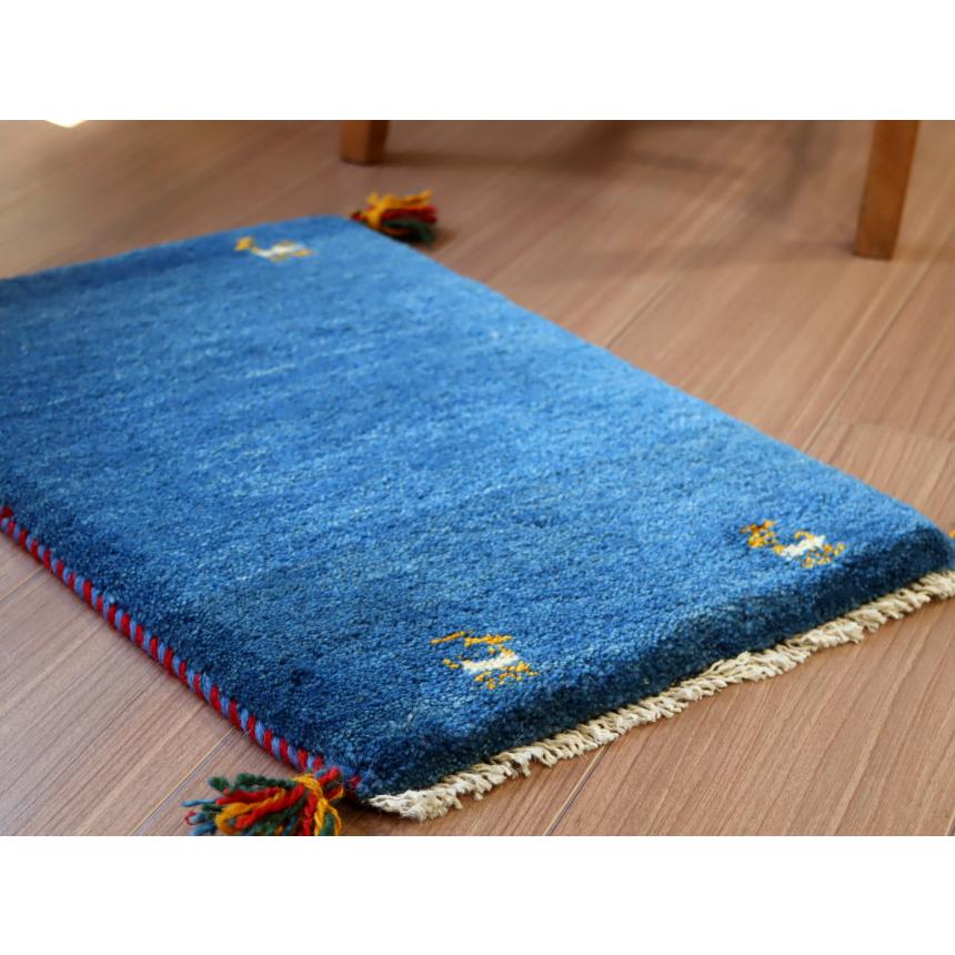 ギャッベ ミニギャベ イラン　 59x42cm ブルーグラデーション　シンプル　ワンポイント | ブランド登録なし | 03