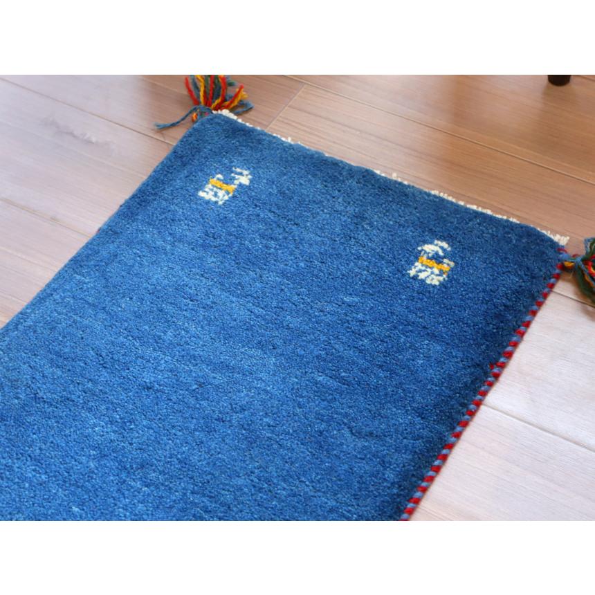 ギャッベ ミニギャベ イラン　 60x42cm ブルー　シンプル　無地　動物モチーフ | ブランド登録なし | 02