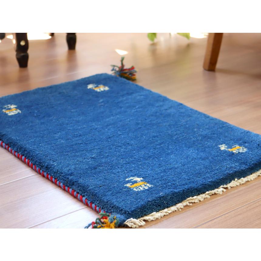 ギャッベ ミニギャベ イラン　 60x42cm ブルー　シンプル　無地　動物モチーフ | ブランド登録なし | 03