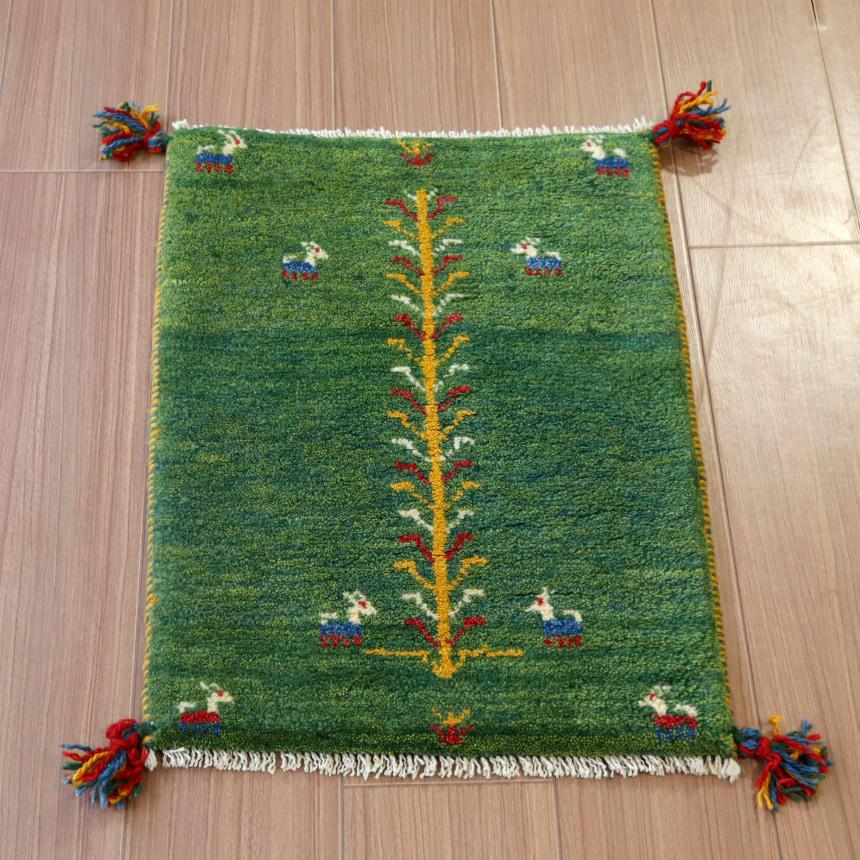 ギャッベ ミニギャベ イラン　 62x44cm グリーン　生命の木と動物 | ブランド登録なし