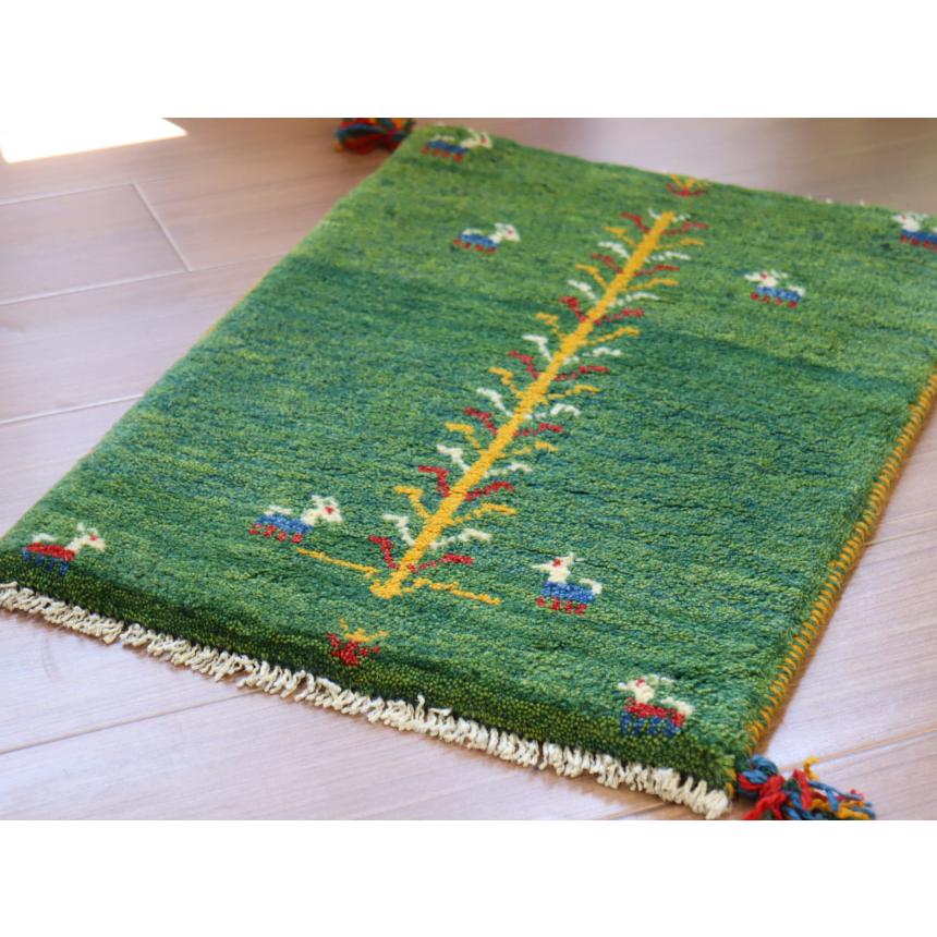 ギャッベ ミニギャベ イラン　 62x44cm グリーン　生命の木と動物 | ブランド登録なし | 03