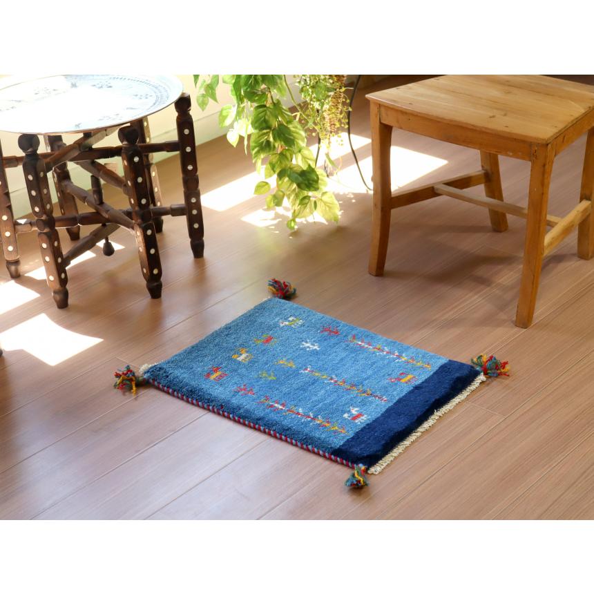 ギャッベ ミニギャベ イラン　 56x42cm ブルー　生命の木と草花 | ブランド登録なし | 01