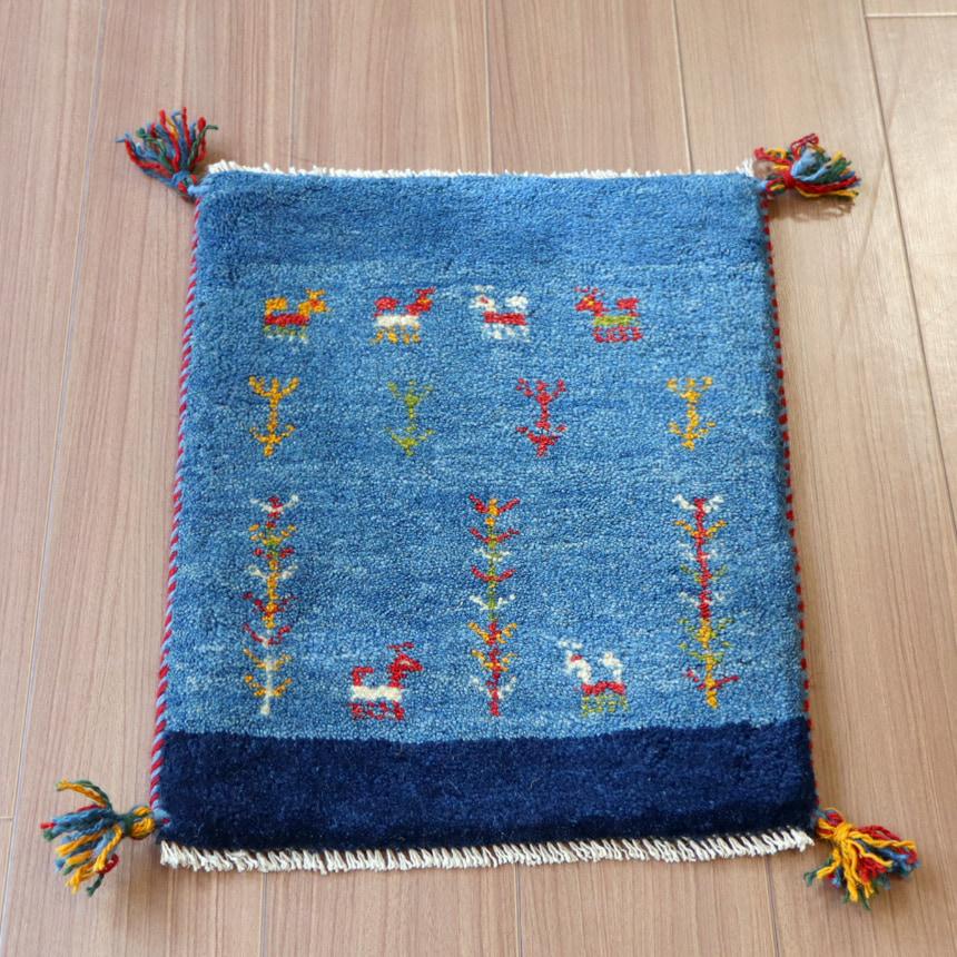 ギャッベ ミニギャベ イラン　 55x42cm ブルー　動物と草花 | ブランド登録なし