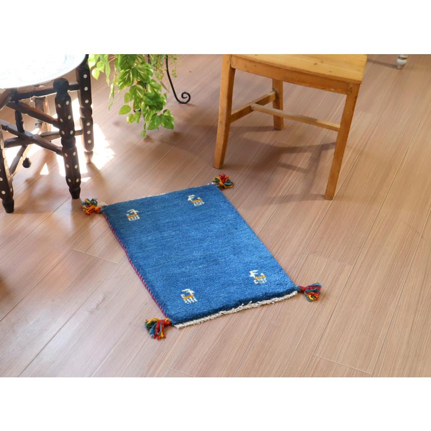 ギャッベ ミニギャベ イラン　 56x40cm ブルー　シンプル　無地 | ブランド登録なし | 01