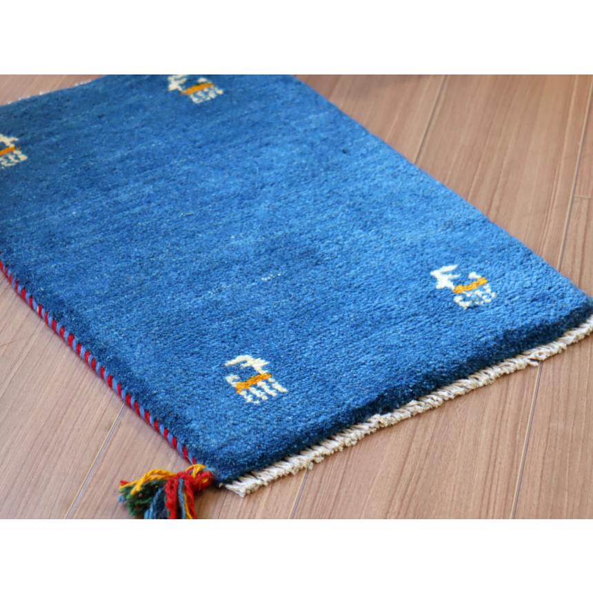 ギャッベ ミニギャベ イラン　 56x40cm ブルー　シンプル　無地 | ブランド登録なし | 03