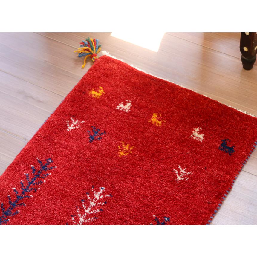 ギャッベ ミニギャベ イラン　 57x44cm レッド　動物と草花 | ブランド登録なし | 02