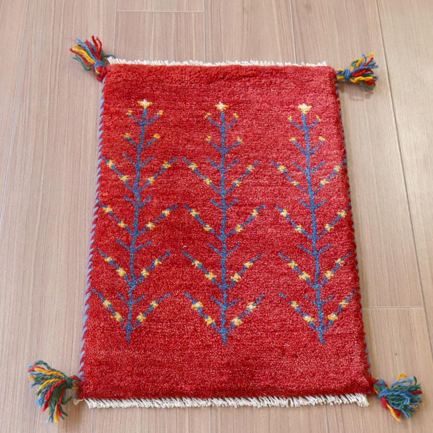 ギャッベ ミニギャベ イラン　 61x39cm レッド　青い生命の木 | ブランド登録なし