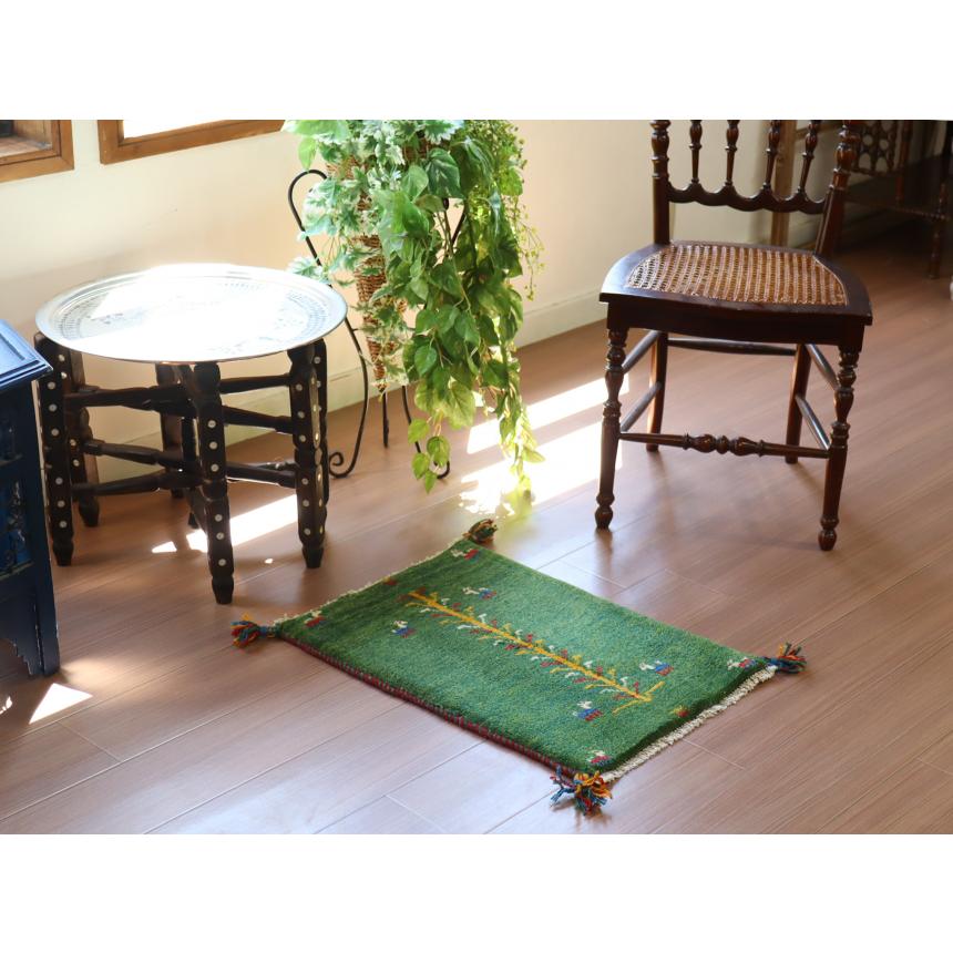 ギャッベ ミニギャベ イラン　 61x44cm グリーン　生命の木と動物 | ブランド登録なし | 01