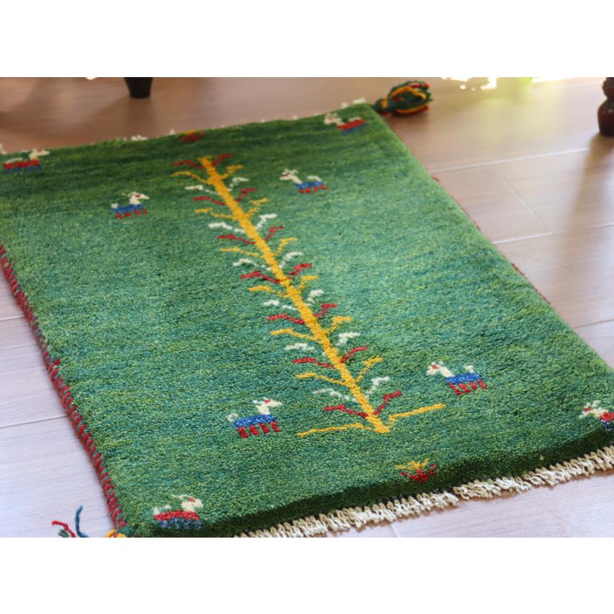 ギャッベ ミニギャベ イラン　 61x44cm グリーン　生命の木と動物 | ブランド登録なし | 03