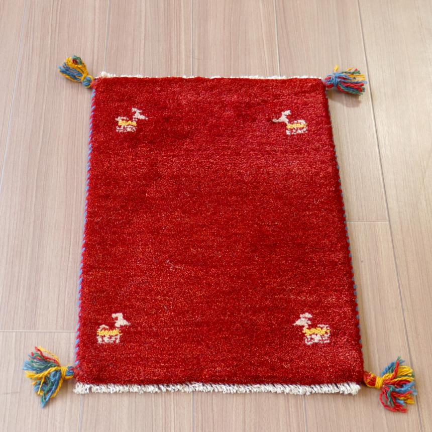 ギャッベ ミニギャベ イラン　 58x41cm レッド　シンプル　無地 | ブランド登録なし