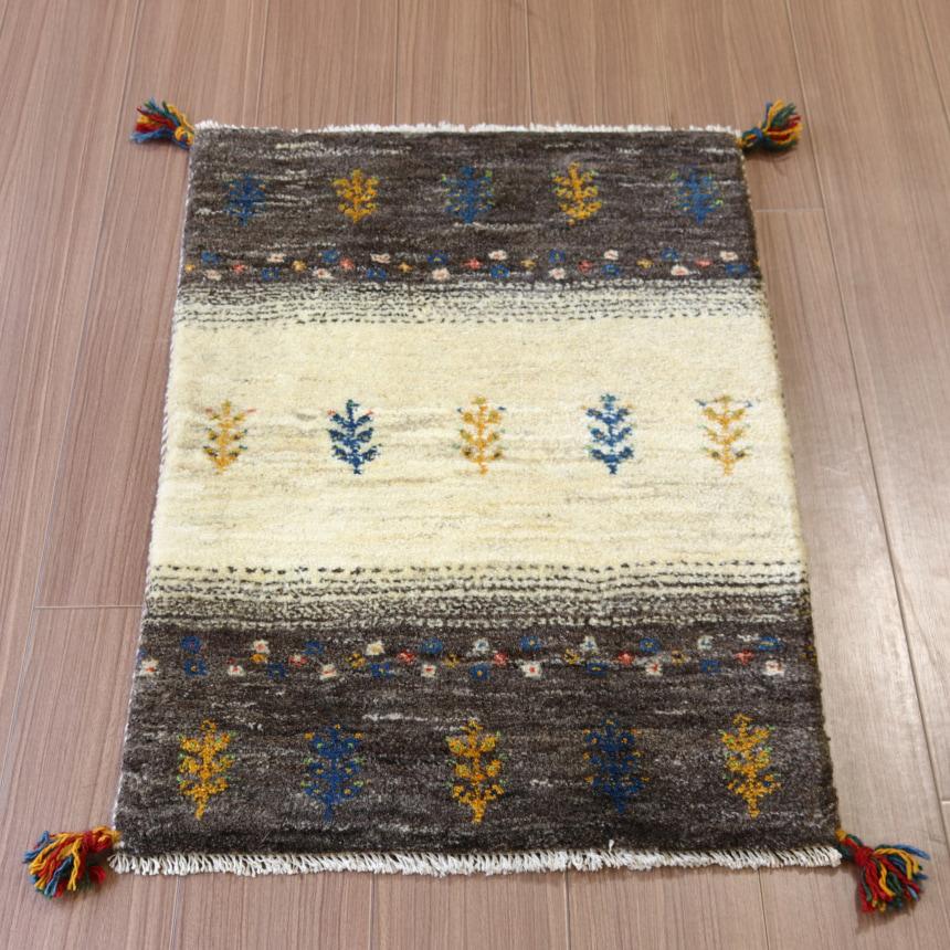 ギャッベ イラン産手織り 90x58cm アイボリー＆グレー　玄関マット | ブランド登録なし