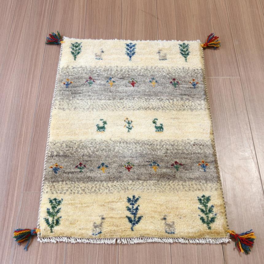 ギャッベ イラン産手織り 86x58cm ナチュラルアイボリー＆グレー　玄関マット | ブランド登録なし
