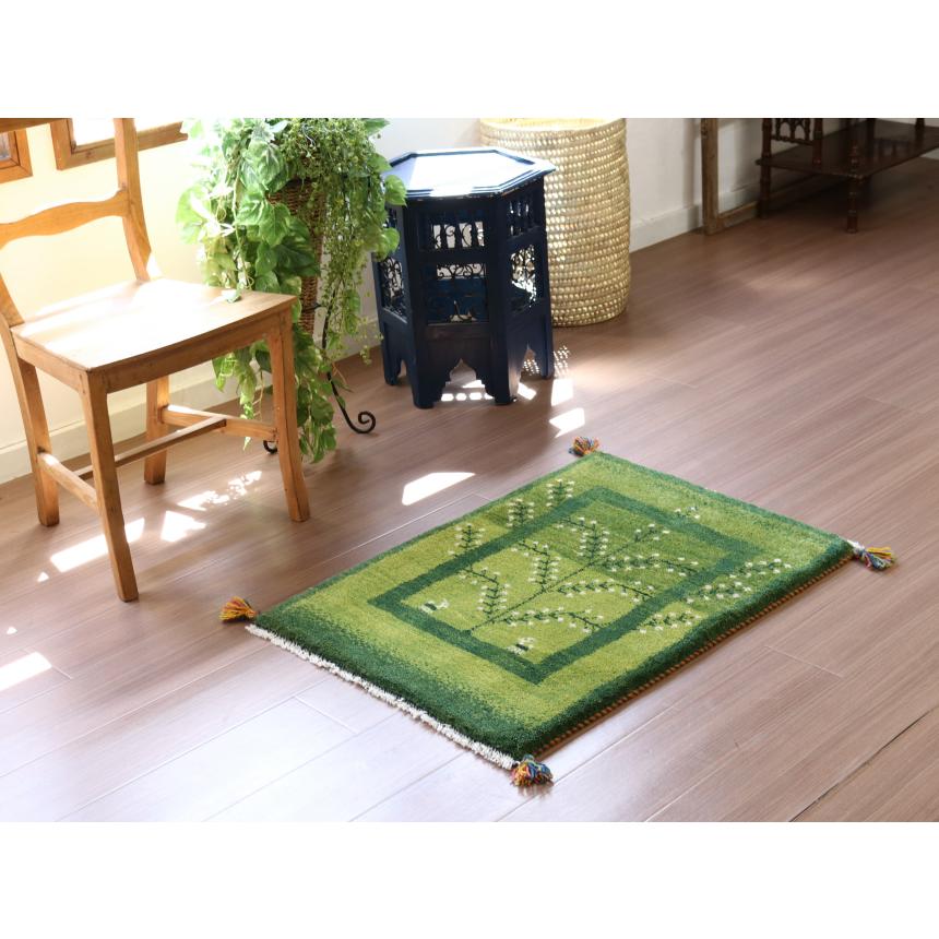 ギャベ イラン産手織り 88x62cm 玄関マット　グリーン　生命の木 | ブランド登録なし | 01