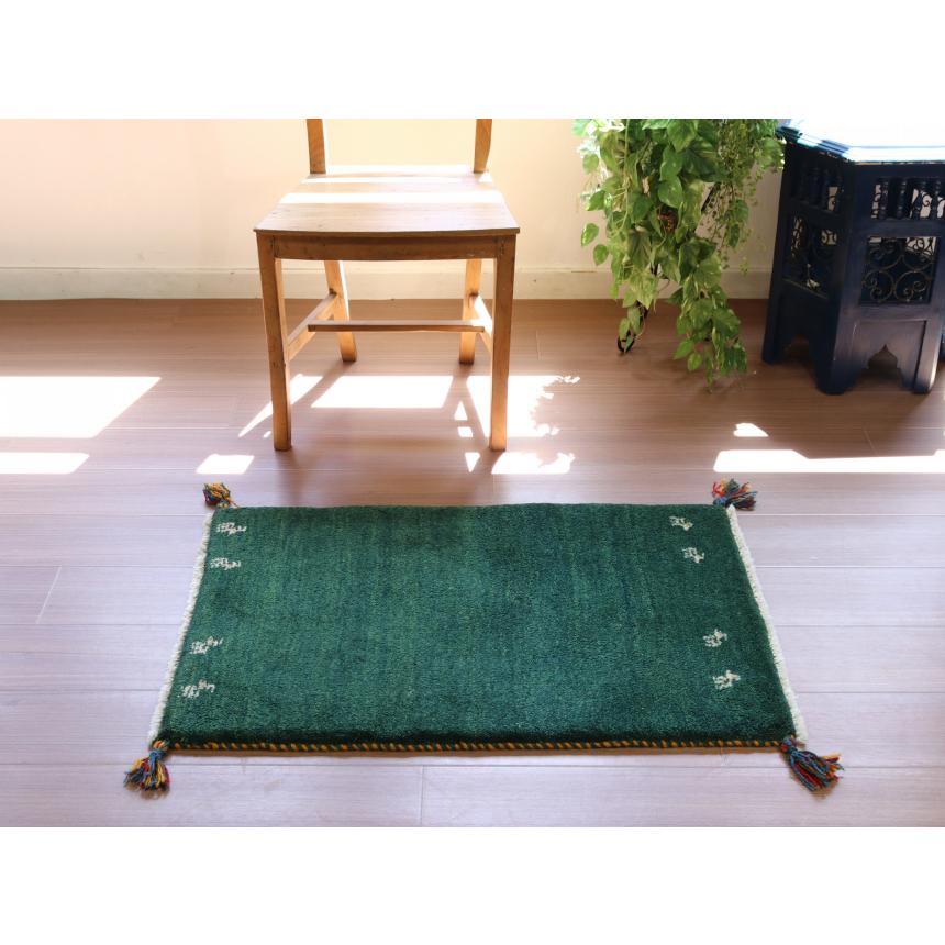 ギャベ イラン産手織り 90x62cm 玄関マット　グリーン　シンプル　無地 | ブランド登録なし | 01