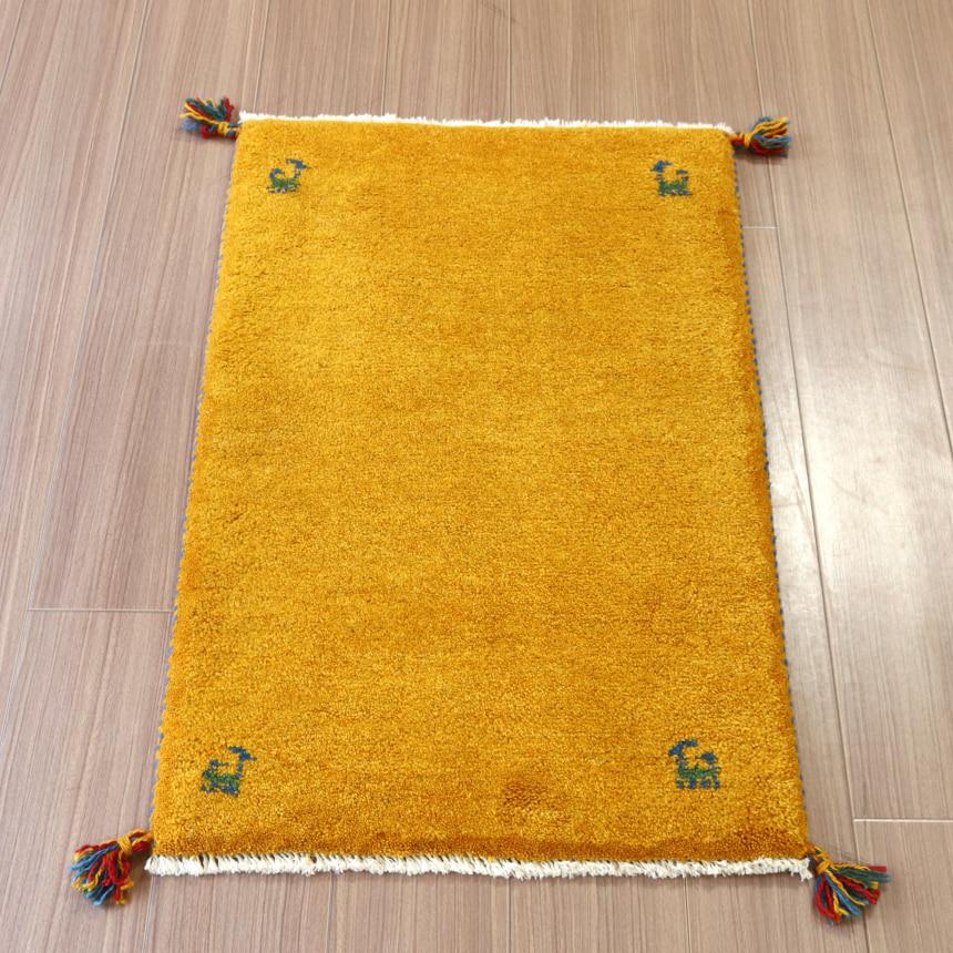 ギャッベ 手織り イラン産 90x58cm 玄関マット　オレンジ　無地　シンプル | ブランド登録なし