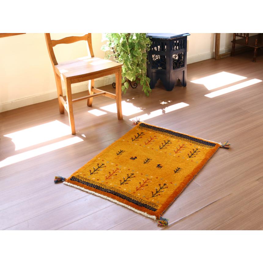 ギャッベ 手織り イラン産 88×64cm オレンジ　生命の木　玄関マット　 |  | 01