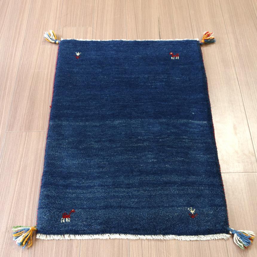 ギャッベ イラン産手織り 92x62cm ネイビーブルー　紺　玄関マット | ブランド登録なし