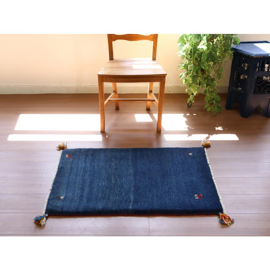ギャッベ イラン産手織り 92x62cm ネイビーブルー　紺　玄関マット | ブランド登録なし | 01
