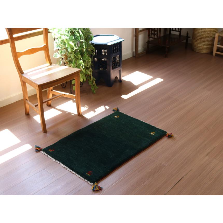 ギャベ イラン産手織り 86x56cm 玄関マット　深いグリーン　無地　シンプル | ブランド登録なし | 01