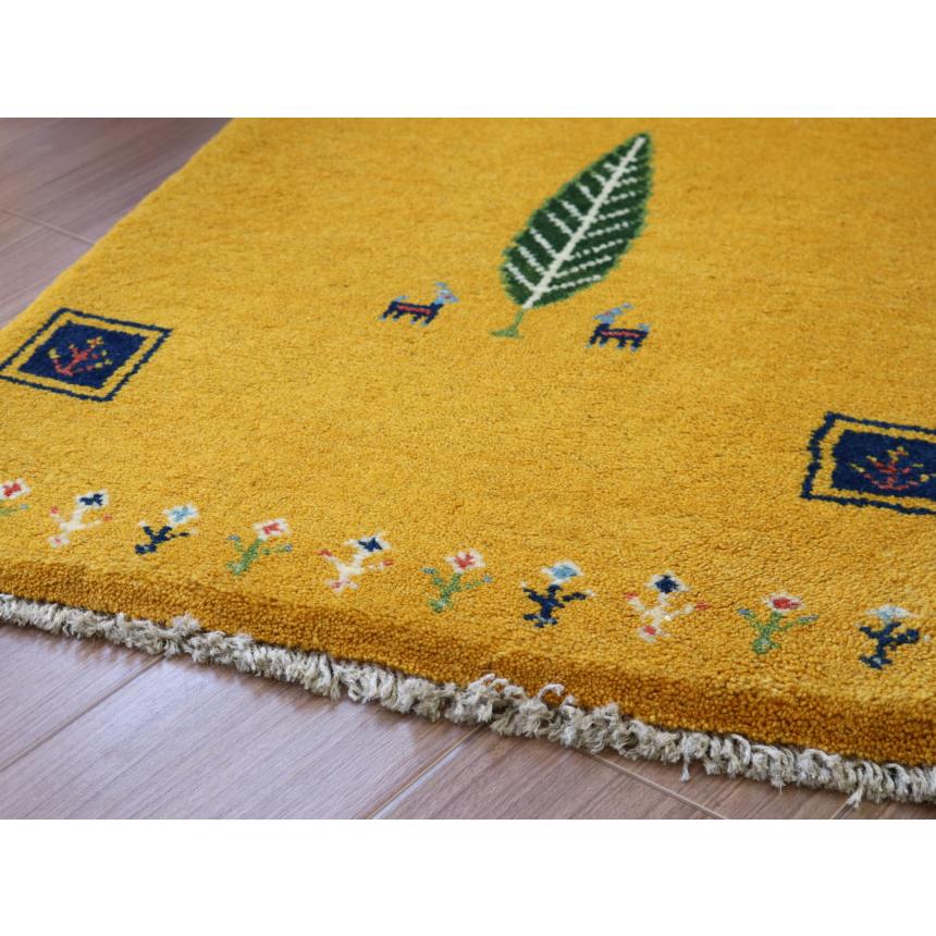 ギャッベ 手織り イラン産 86x62cm イエロー　玄関マット　黄色　生命の木 | ブランド登録なし | 03