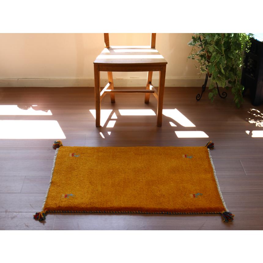 ギャッベ 手織り イラン産 88x62cm 玄関マット　オレンジ　無地　シンプル | ブランド登録なし | 01