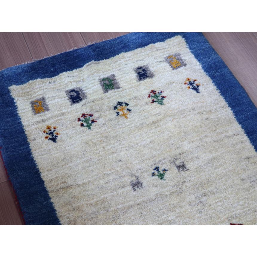 ギャッベ イラン産手織り 85x63cm ナチュラルアイボリー＆ブルー　玄関マット | ブランド登録なし | 02