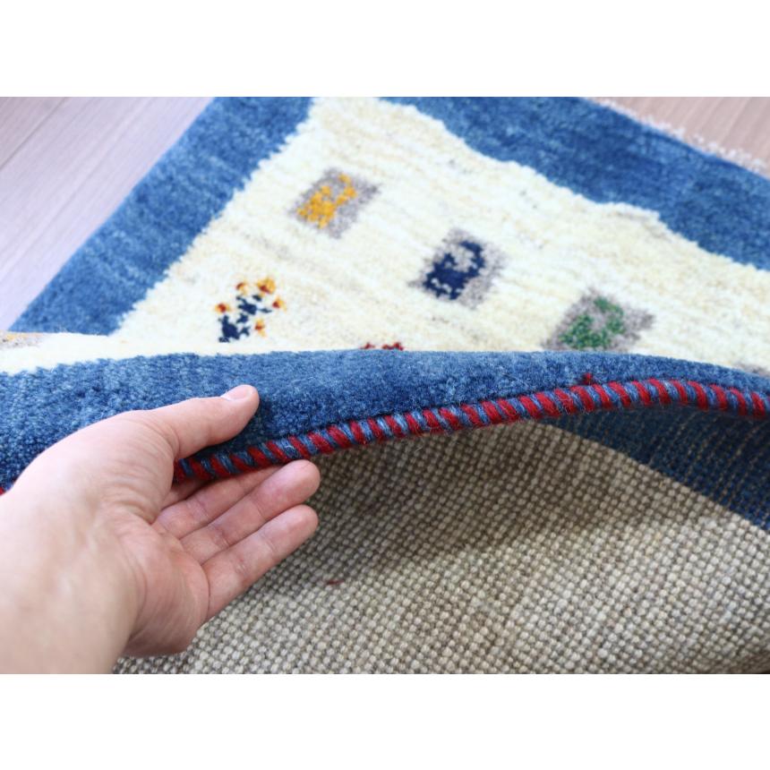 ギャッベ イラン産手織り 85x63cm ナチュラルアイボリー＆ブルー　玄関マット | ブランド登録なし | 04
