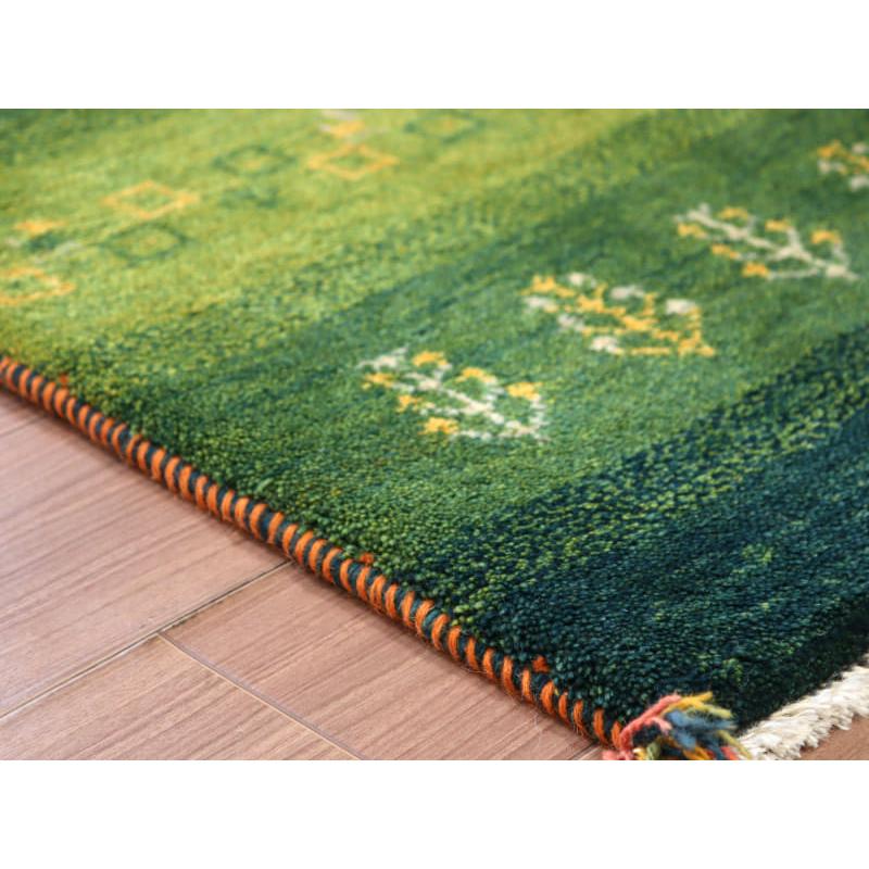 ギャッベ 手織り イラン産 88x62cm グリーン 植物と羊 | ブランド登録なし | 03