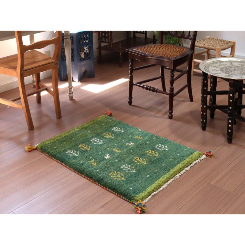 ギャッベ 手織り イラン産 87x62cm グリーン 生命の木と動物 | ブランド登録なし | 01