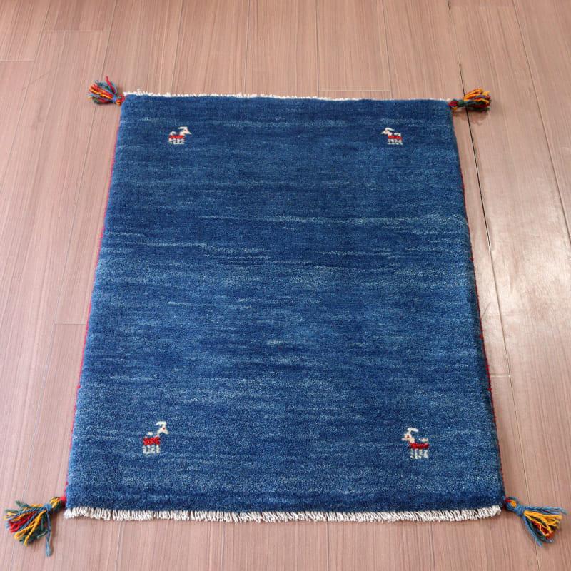 ギャッベ 手織り イラン産 92x66cm ブルー シンプルモチーフ
