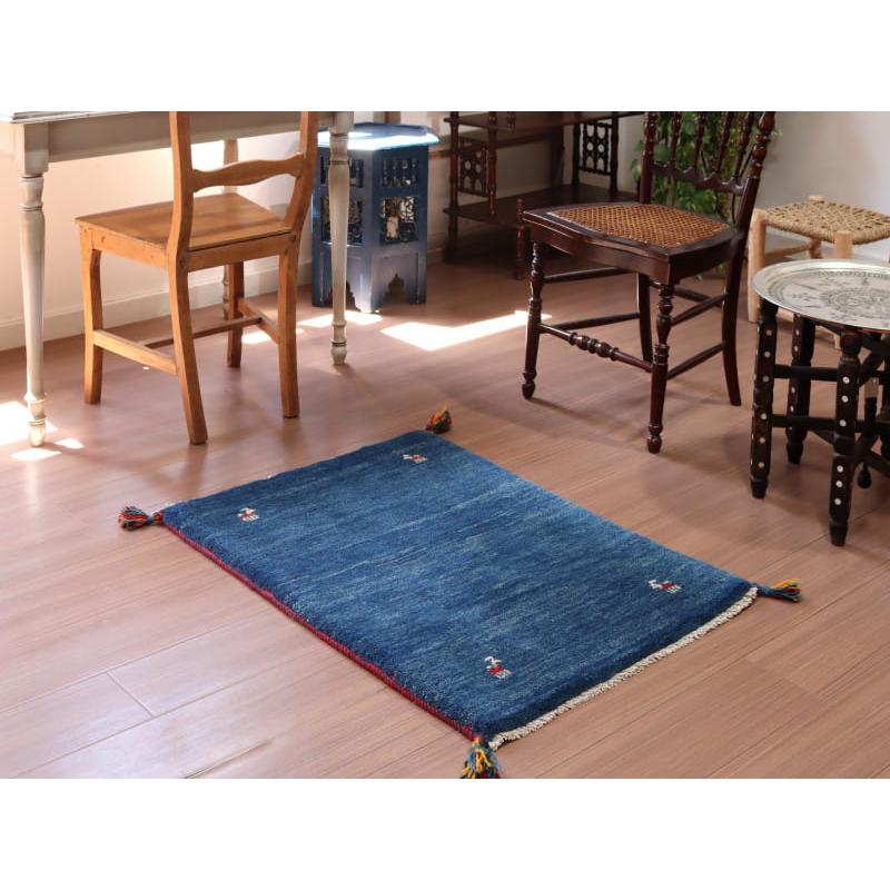 ギャッベ　絨毯　ギャベ　イラン産 ギャッベ 手織り イラン産 92x66cm ブルー シンプルモチーフ