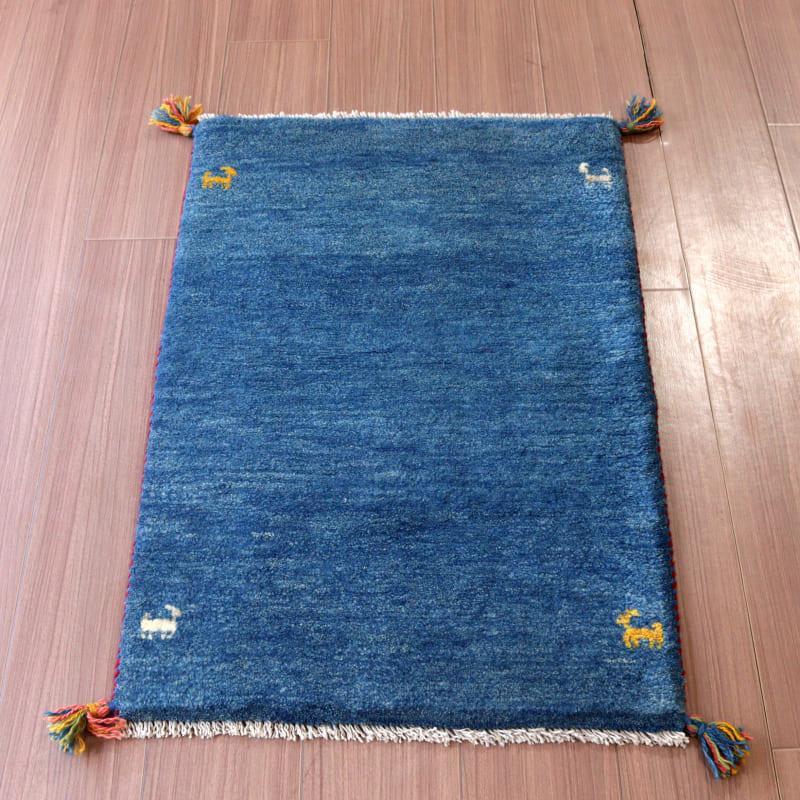 ギャッベ 手織り イラン産 88x58cm ブルー シンプルモチーフ | ブランド登録なし