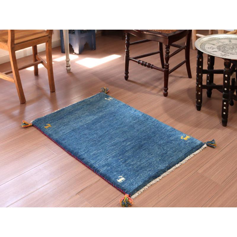 ギャッベ 手織り イラン産 88x58cm ブルー シンプルモチーフ | ブランド登録なし | 01