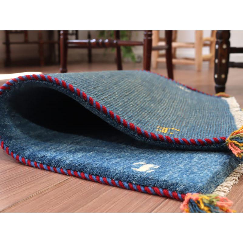 ギャッベ 手織り イラン産 88x58cm ブルー シンプルモチーフ | ブランド登録なし | 03