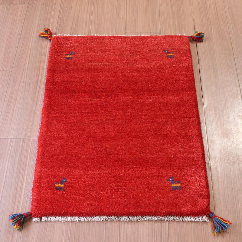 ギャッベ 手織り イラン産 88x58cm レッド シンプルモチーフ | ブランド登録なし