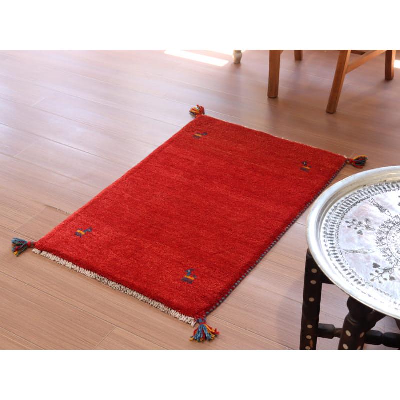 ギャッベ 手織り イラン産 88x58cm レッド シンプルモチーフ | ブランド登録なし | 01