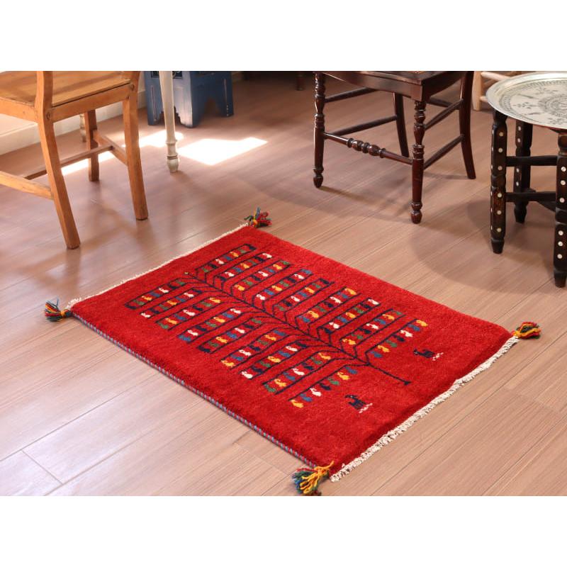 ギャッベ 手織り イラン産 90x63cm 生命の木 レッド | ブランド登録なし | 01