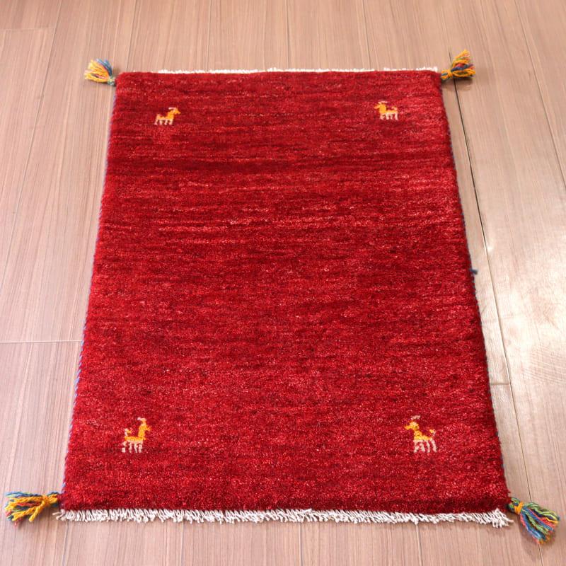 ギャッベ 手織り イラン産 93x62cm シンプルモチーフ レッド | ブランド登録なし