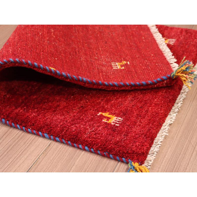 ギャッベ 手織り イラン産 93x62cm シンプルモチーフ レッド | ブランド登録なし | 03