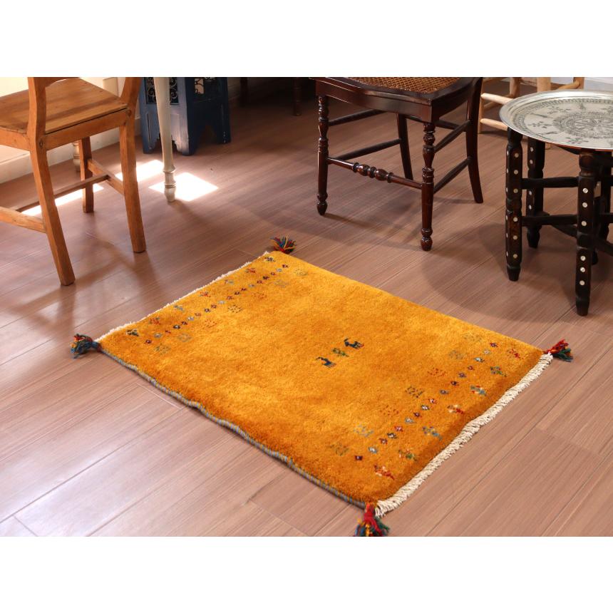 ギャッベ 手織り イラン産 84×64cm 玄関マット イエロー |  | 01