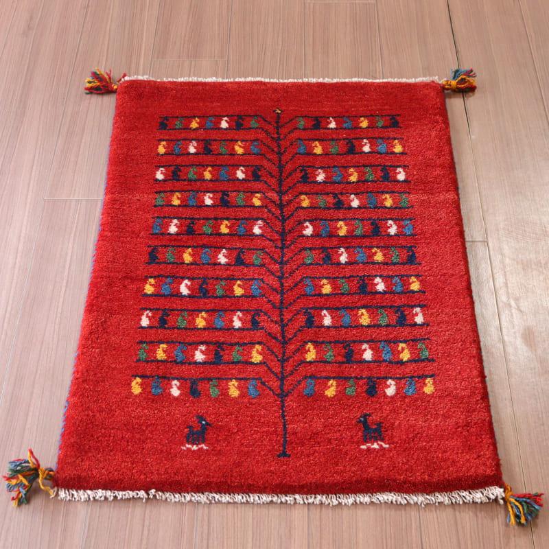 ギャッベ 手織り イラン産 90x62cm レッド 生命の木 | ブランド登録なし