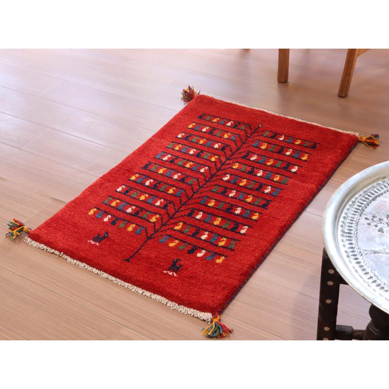 ギャッベ 手織り イラン産 90x62cm レッド 生命の木 | ブランド登録なし | 01