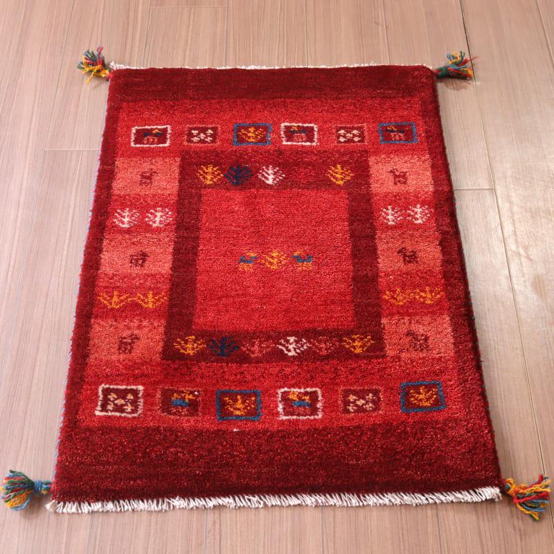 ギャッベ 手織り イラン産 88x62cm タイルデザイン レッド | ブランド登録なし