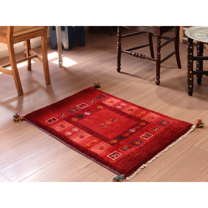 ギャッベ 手織り イラン産 88x62cm タイルデザイン レッド | ブランド登録なし | 01