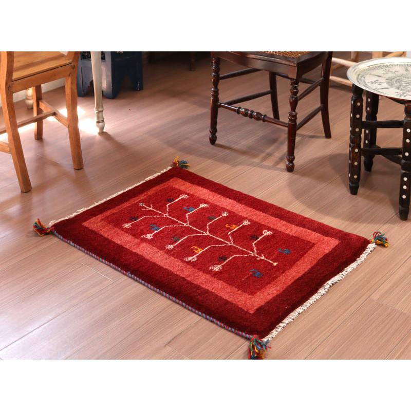 ギャッベ 手織り イラン産 88x62cm 生命の木 レッド | ブランド登録なし | 01