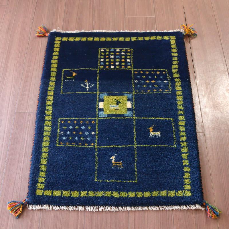 ギャッベ 手織り イラン産 90x62cm ブルー&グリーン | ブランド登録なし