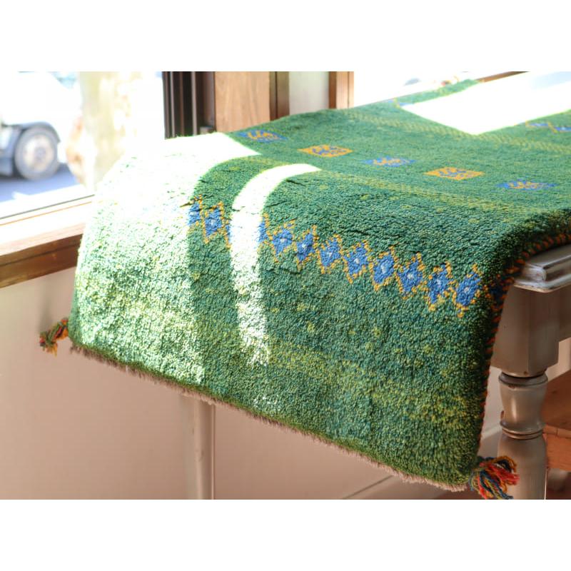 ギャッベ 手織り イラン産 90x62cm グリーン 幾何学モチーフ | ブランド登録なし | 03