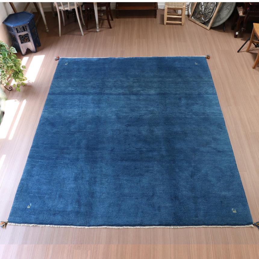 ギャベ ギャッベ イラン産手織り  243x203cm 無地　シンプルなブルーグラデーション | ブランド登録なし